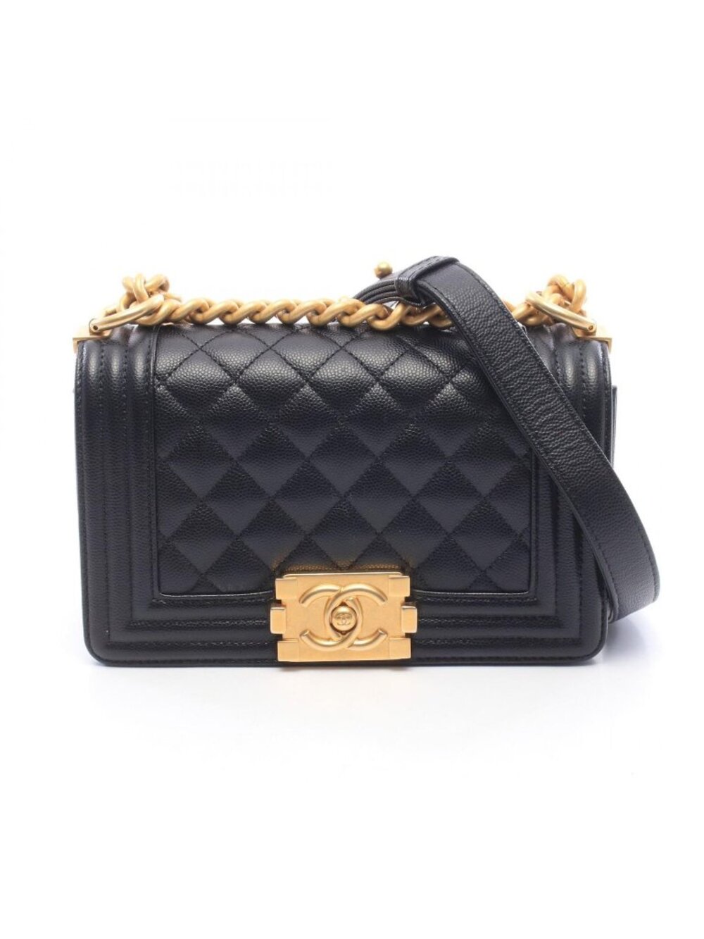 Chanel Shoulder Bag Boy Small Black Caviar Leather Chain